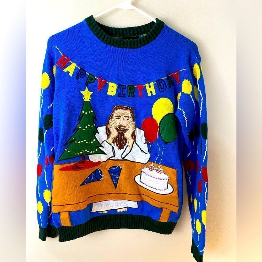 Blizzard Bay Unisex Ugly Christmas Sweater "Happy Birthday Jesus" S